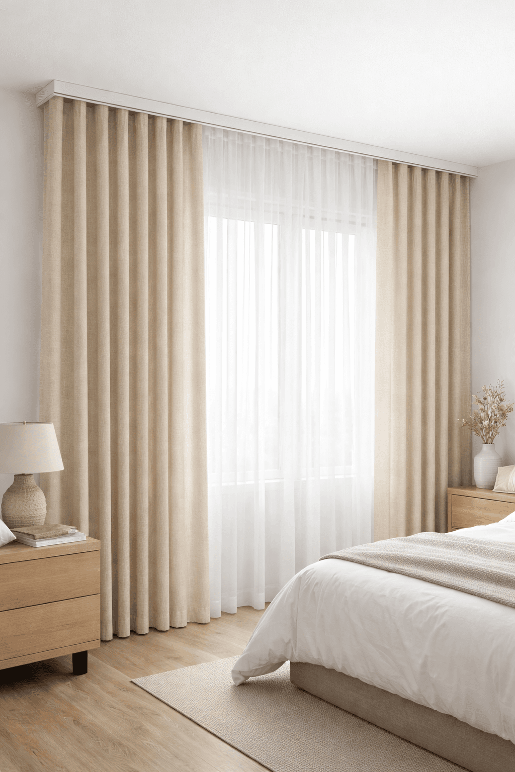 Sala com cortinas em linho natural